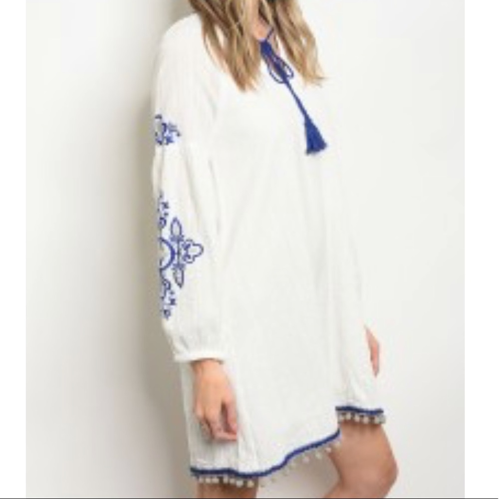 5/30 sale 📍 Boho bohemian white blue tassel dres - Picture 2 of 5